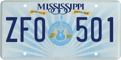 MS license plate ZFO501