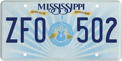 MS license plate ZFO502