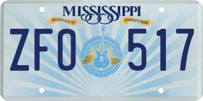 MS license plate ZFO517