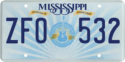 MS license plate ZFO532