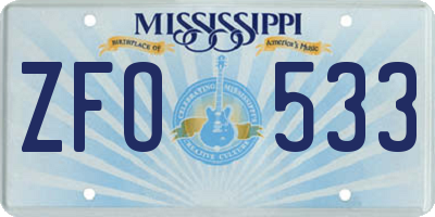 MS license plate ZFO533