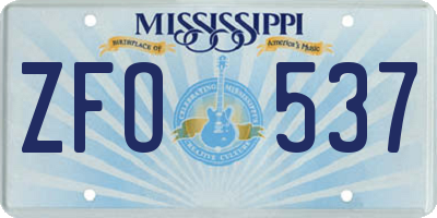 MS license plate ZFO537