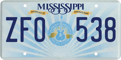 MS license plate ZFO538