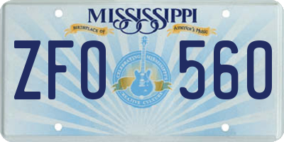 MS license plate ZFO560