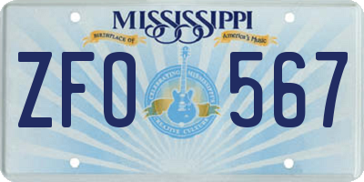 MS license plate ZFO567