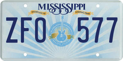 MS license plate ZFO577