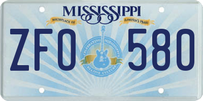 MS license plate ZFO580