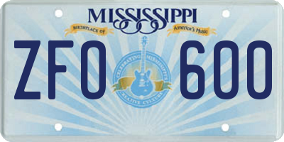 MS license plate ZFO600