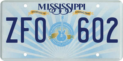 MS license plate ZFO602