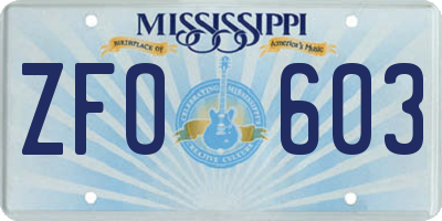 MS license plate ZFO603