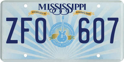 MS license plate ZFO607