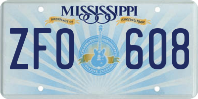 MS license plate ZFO608