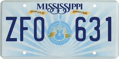 MS license plate ZFO631