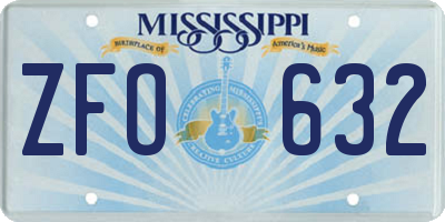 MS license plate ZFO632