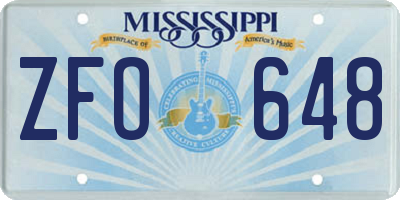 MS license plate ZFO648