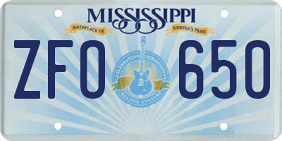 MS license plate ZFO650