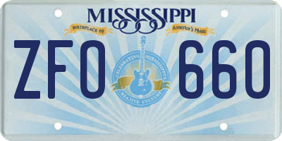 MS license plate ZFO660
