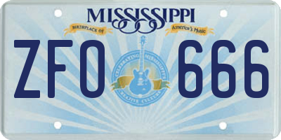 MS license plate ZFO666
