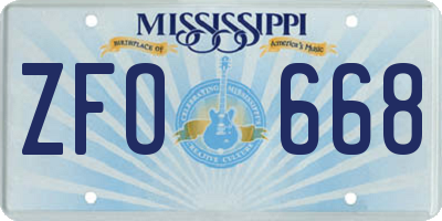 MS license plate ZFO668