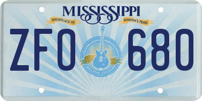 MS license plate ZFO680