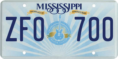 MS license plate ZFO700