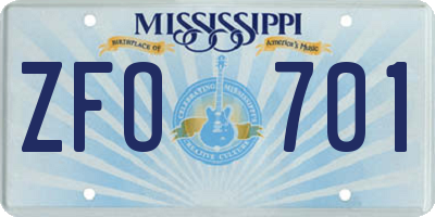 MS license plate ZFO701