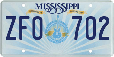 MS license plate ZFO702