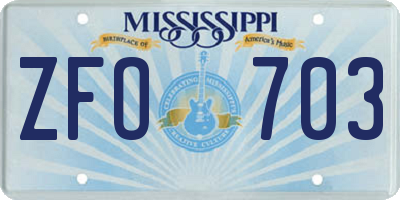 MS license plate ZFO703