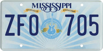 MS license plate ZFO705