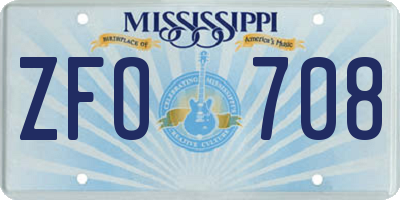 MS license plate ZFO708