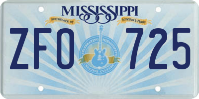 MS license plate ZFO725
