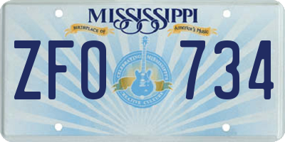 MS license plate ZFO734