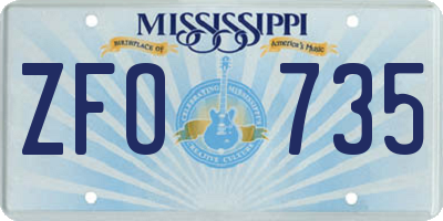 MS license plate ZFO735