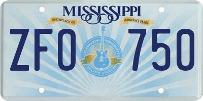 MS license plate ZFO750
