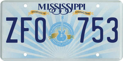 MS license plate ZFO753