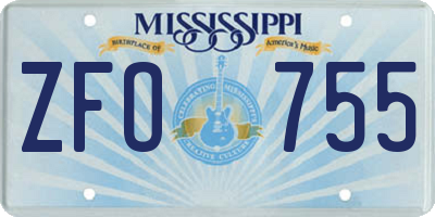 MS license plate ZFO755
