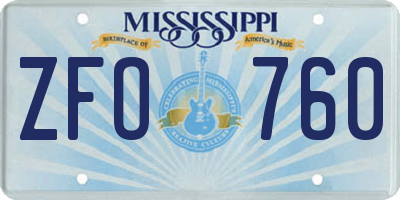 MS license plate ZFO760
