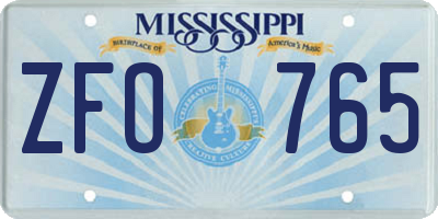 MS license plate ZFO765
