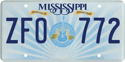 MS license plate ZFO772
