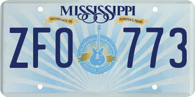 MS license plate ZFO773