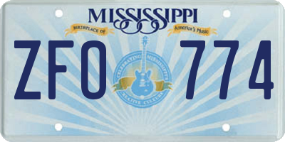 MS license plate ZFO774