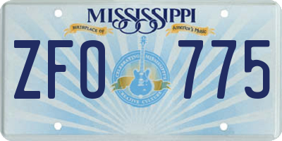 MS license plate ZFO775