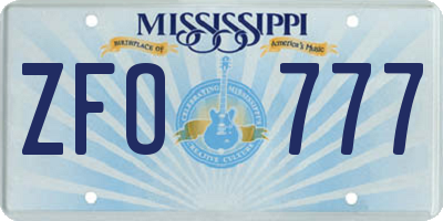 MS license plate ZFO777