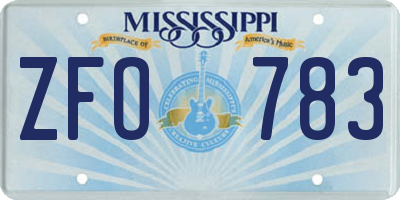 MS license plate ZFO783