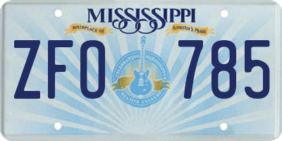 MS license plate ZFO785