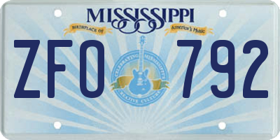 MS license plate ZFO792
