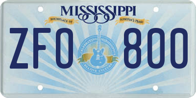 MS license plate ZFO800