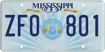 MS license plate ZFO801