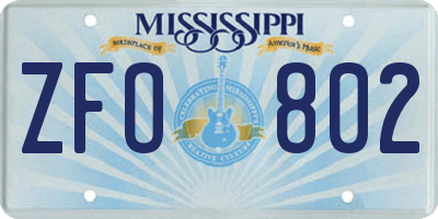 MS license plate ZFO802