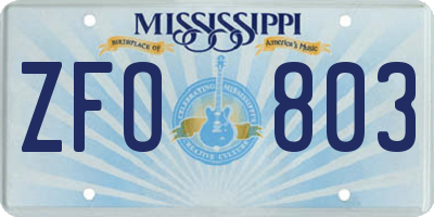 MS license plate ZFO803